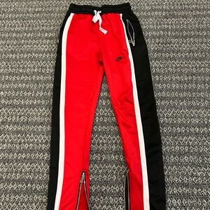 Nike Red and Black Track Pants with zippered ankle unisex medium